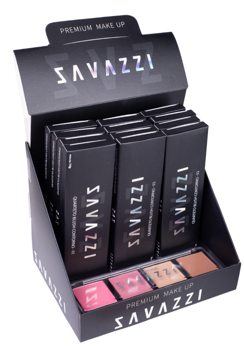 ✨ Display 12 unidades Quarteto Blush Contorno Savazzi: Versatilidade e Perfeição para sua Maquiagem! ✨