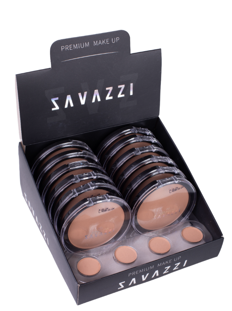 ✨ Display 12 unidades Pó Compacto Savazzi: Acabamento Natural, Controle de Oleosidade e Pele Impecável!