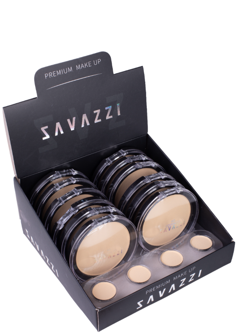 ✨ Display 12 unidades Pó Compacto Savazzi: Acabamento Natural, Controle de Oleosidade e Pele Impecável!